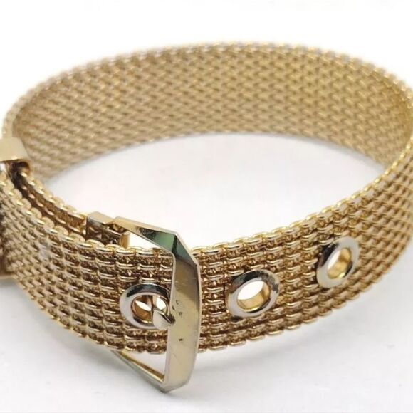 Vintage Avon Vintage Avon Gold Tone Mesh Belt Buckle Adjustable Bracelet 6" - 7" - Picture 5 of 14